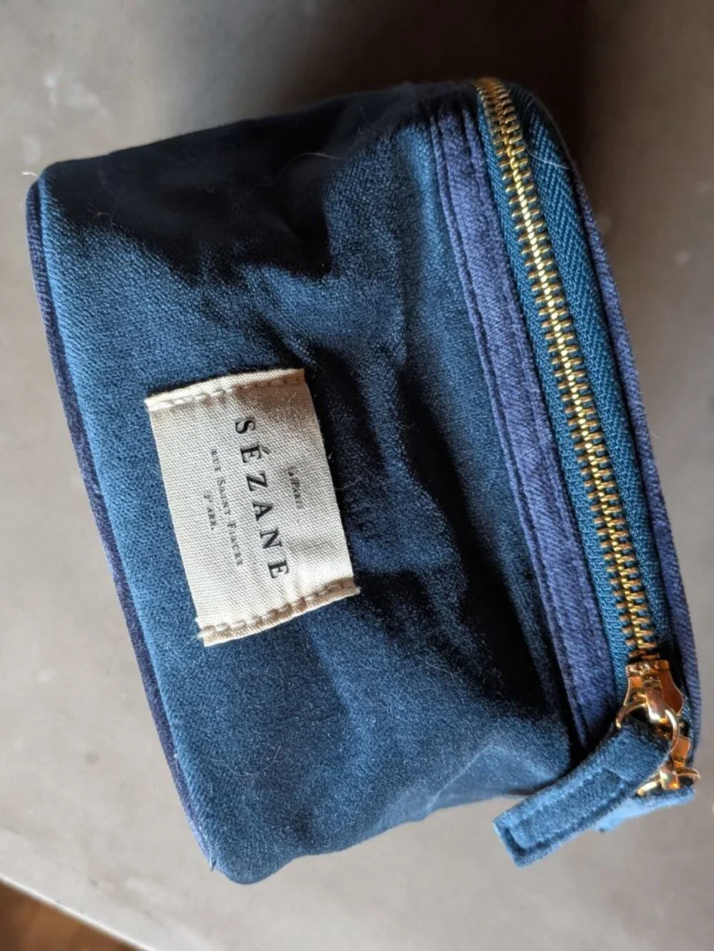Sézane Travel Train Case / Makeup Bag - Velvet Blue